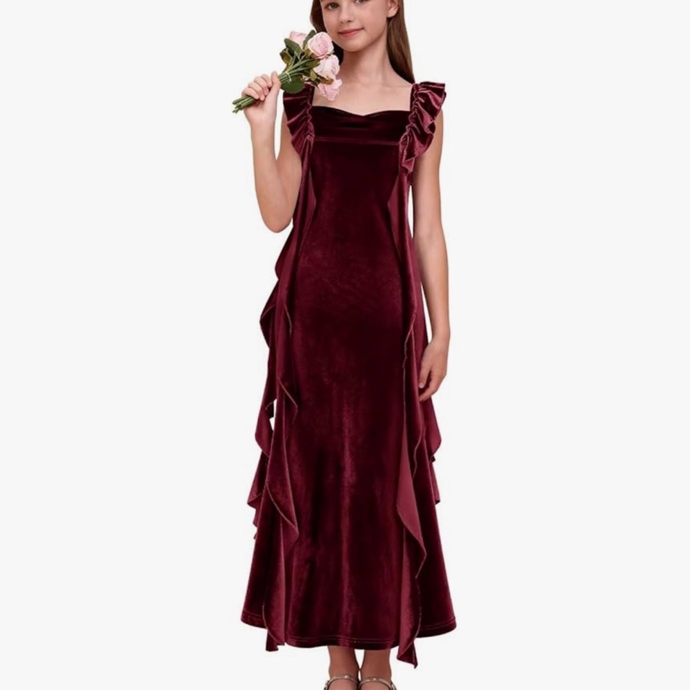 New- Girls Elegant Burgundy Velvet Dress- sz 12